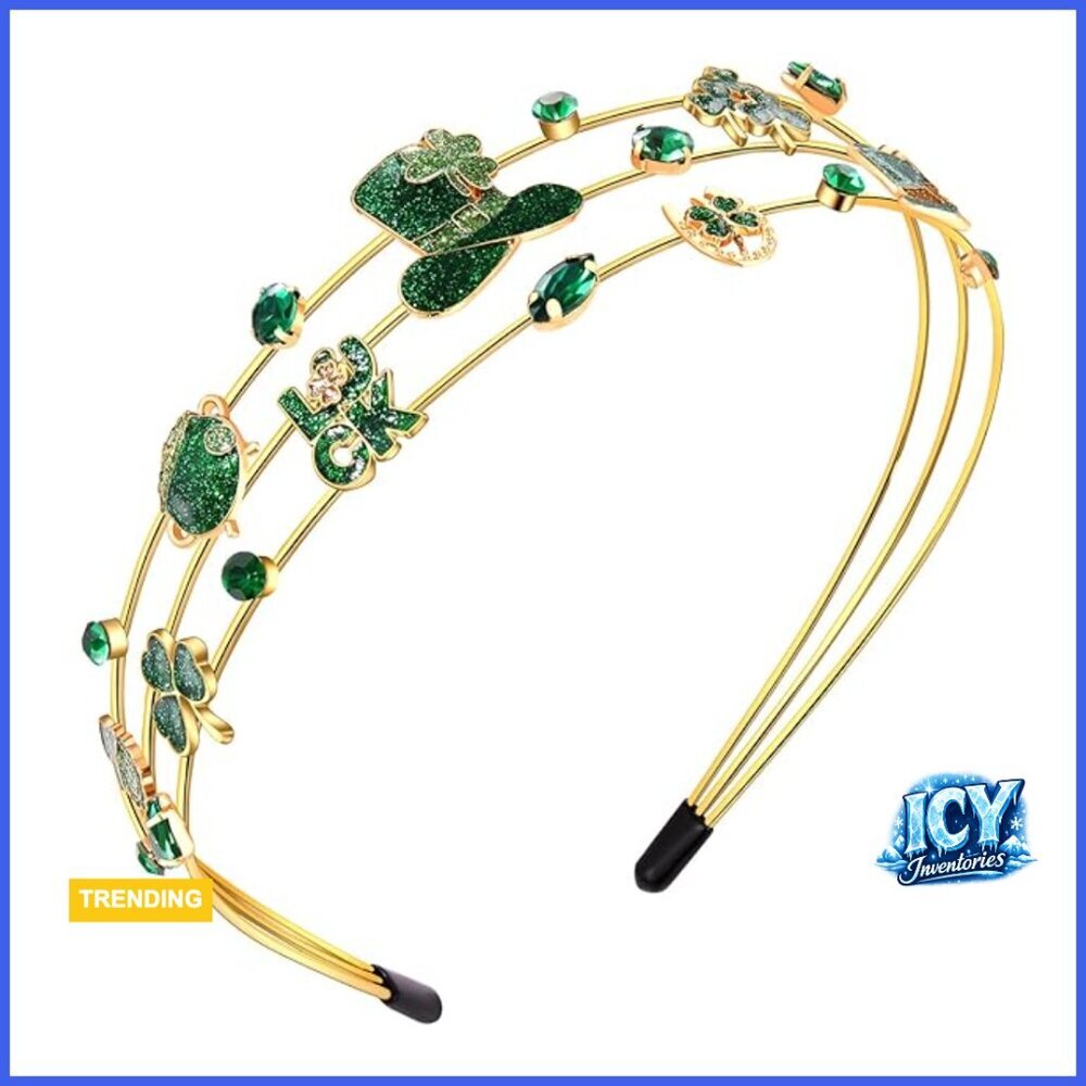 Enamel Green Shamrock Rhinestone Headband for Holiday Outfits